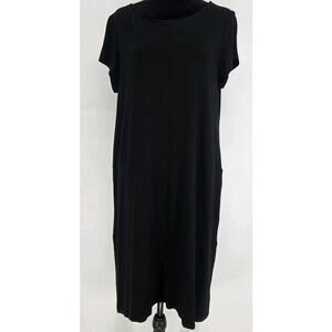 Eileen Fisher Midi Dress Black Large Pockets Lagenlook